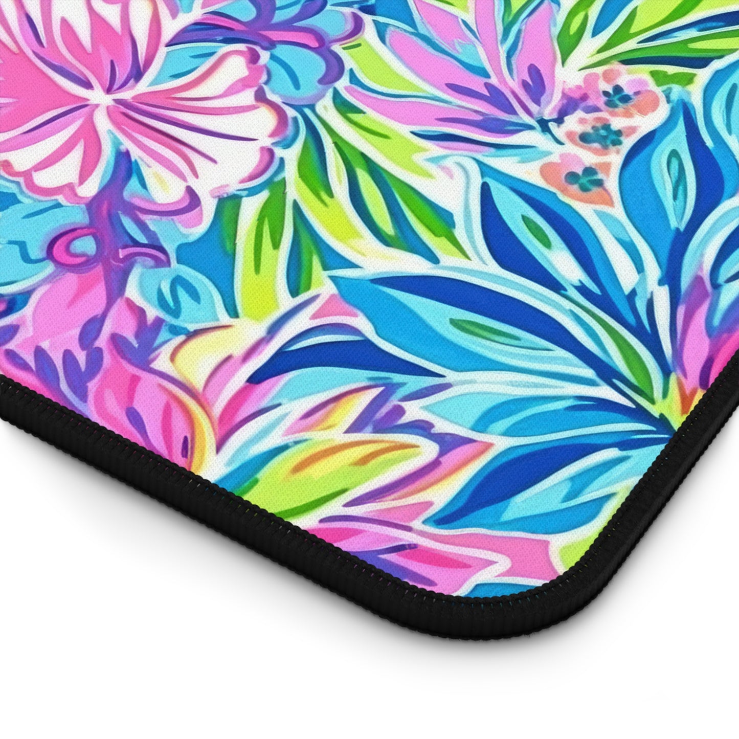 Summer Harmony: Pink and Blue Blooms with Lush Green Leaves  Desk Mat Extended Gaming Mouse Pad - 3 Sizes