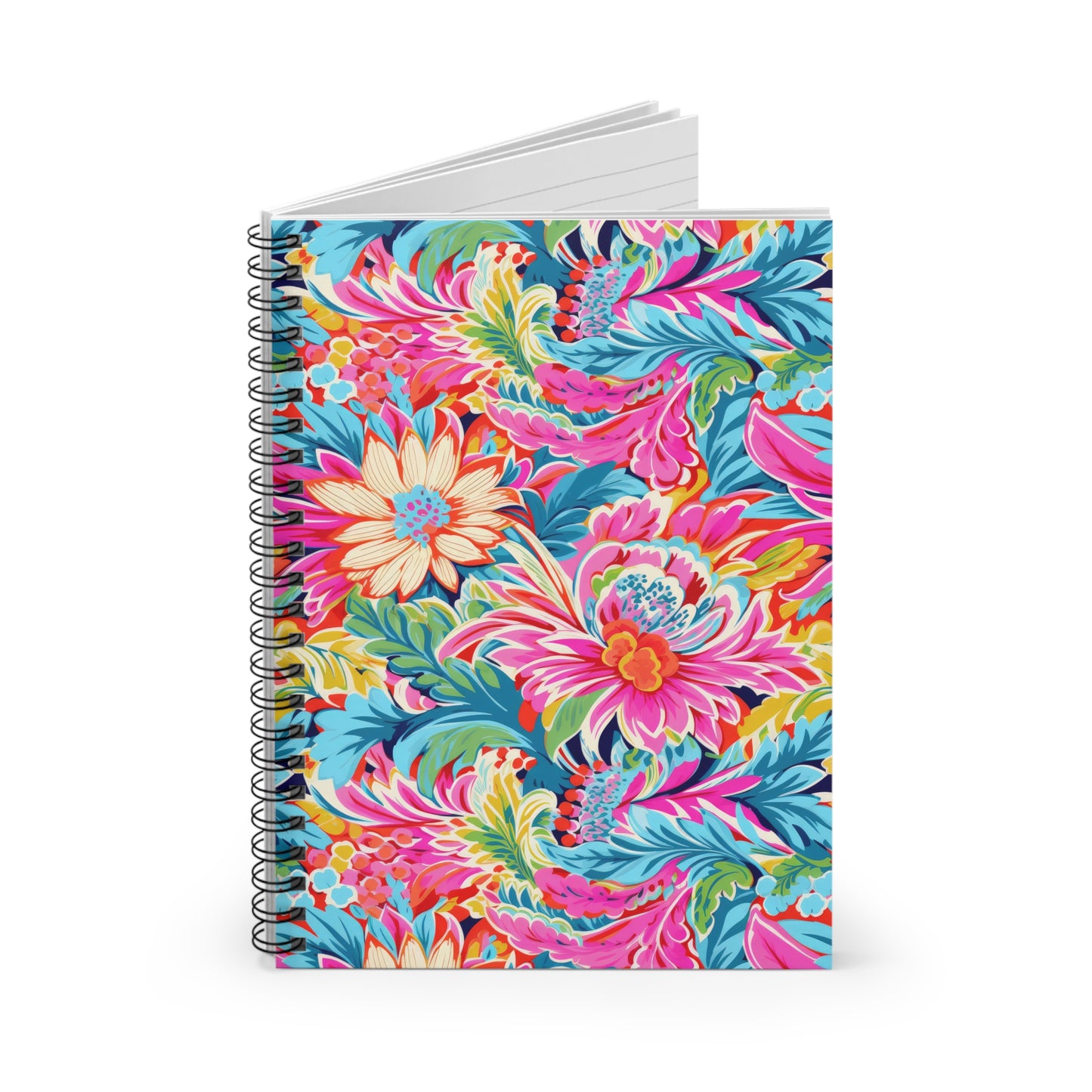 Coastal Summer Blooms: Bright Floral Watercolors in Coastal Hues Spiral Ruled Line Notebook