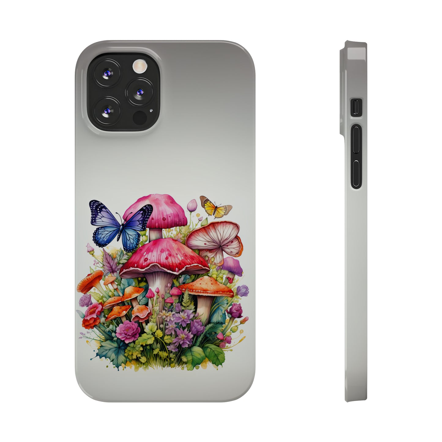 Magical Mushroom Oasis Where Flowers Bloom Amongst Butterflies Iphone 15-12 Slim Phone Case