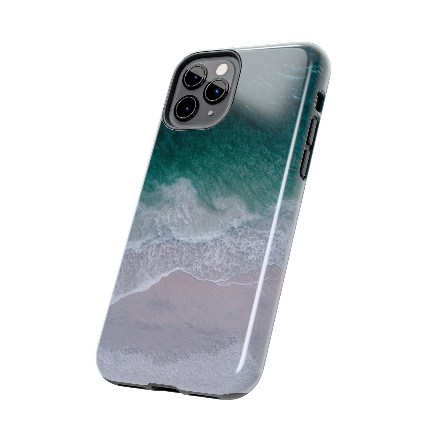 Ocean's Embrace: Deep Green Waters with White Waves Crashing onto the Beach Design Iphone Tough Phone Case