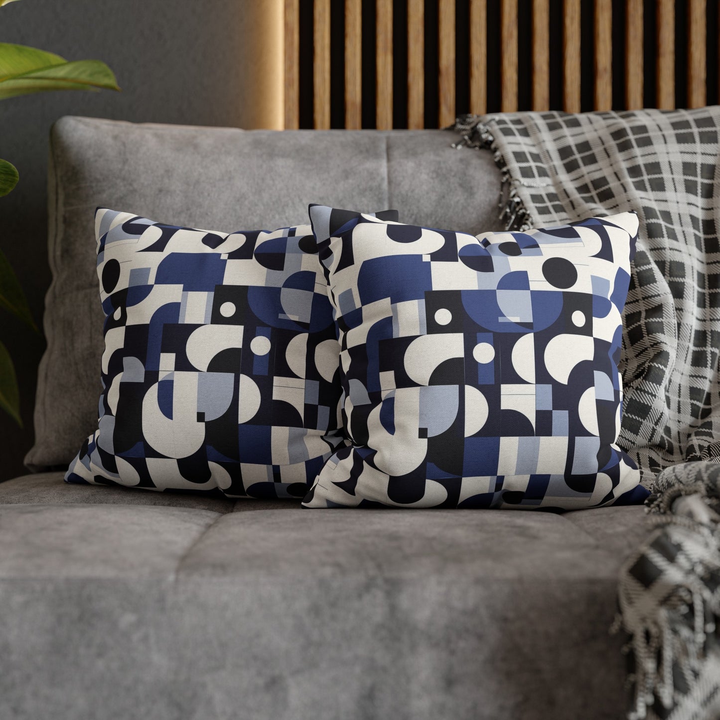 Navy Blue and White Mid-Century Modern Design Spun Polyester Square Pillowcase 4 Sizes