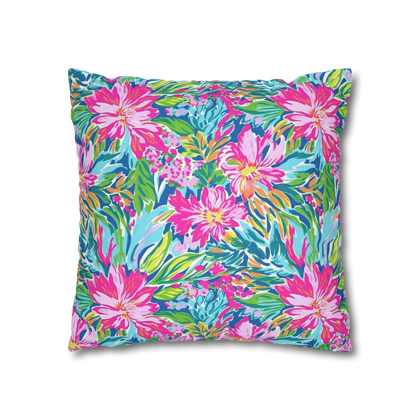 Sunlit Symphony: Large Blooms of Pink, Blue, and Green in Watercolor Spun Polyester Square Pillowcase 4 Sizes