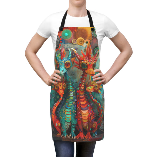 Vibrant Dragons in an Eccentric Palette of Colors and Dreamlike Patterns Kitchen Chef Apron