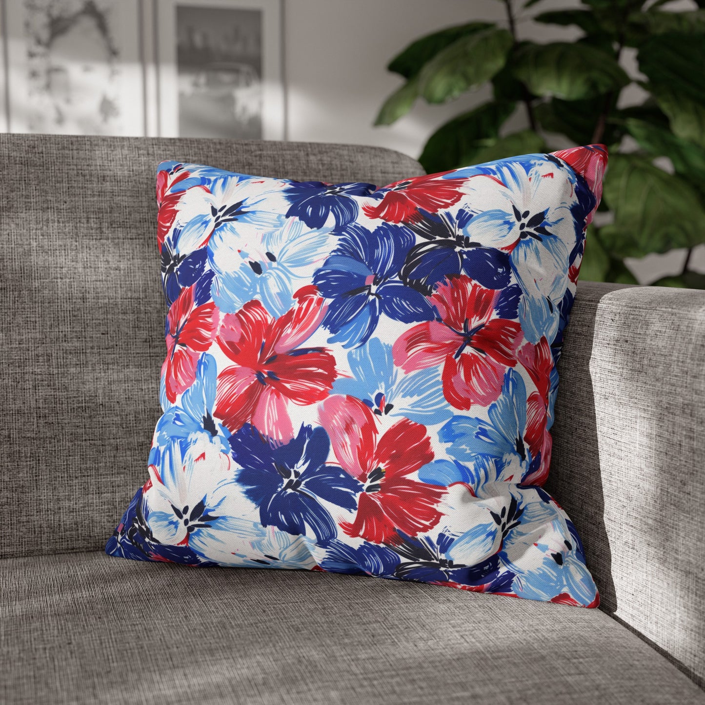 Americana Blooms: Large Watercolor Flowers in Red, White, and Blue Spun Polyester Square Pillowcase 4 Sizes