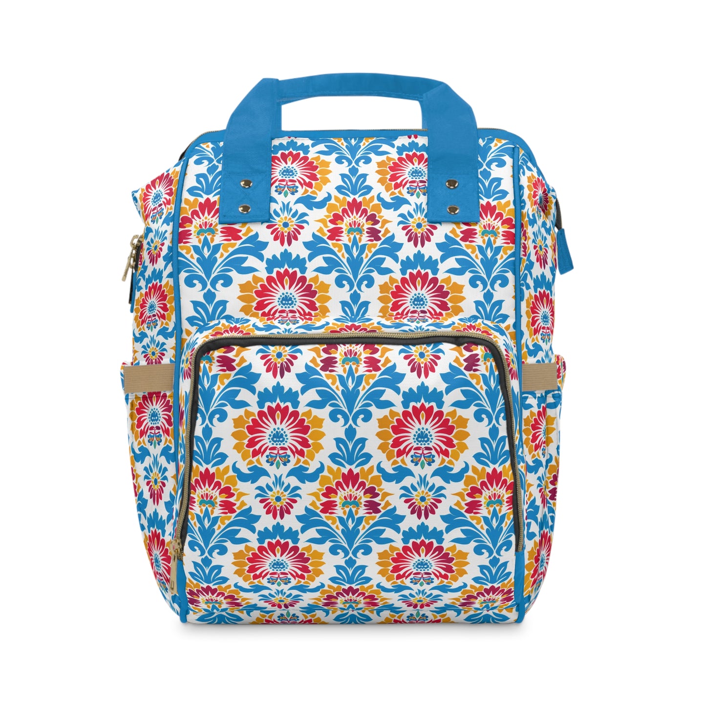 Bright Bouquet of Whimsy in Lively Hues of Red and Blue Flowers with Yellow Accents Multifunctional Diaper Backpack