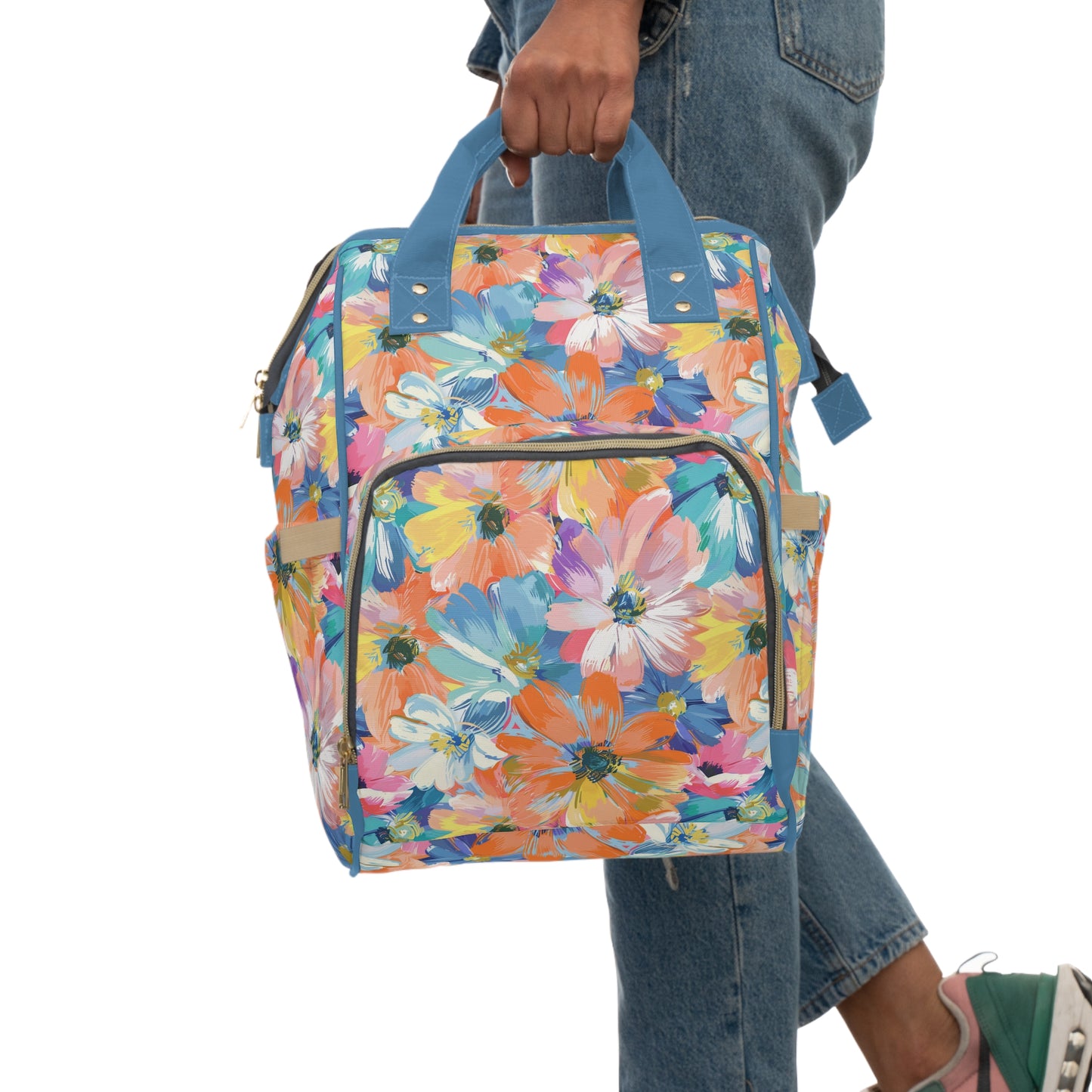 Subdued Elegance: Muted Colorful Watercolor Floral Blooms Multifunctional Diaper Backpack