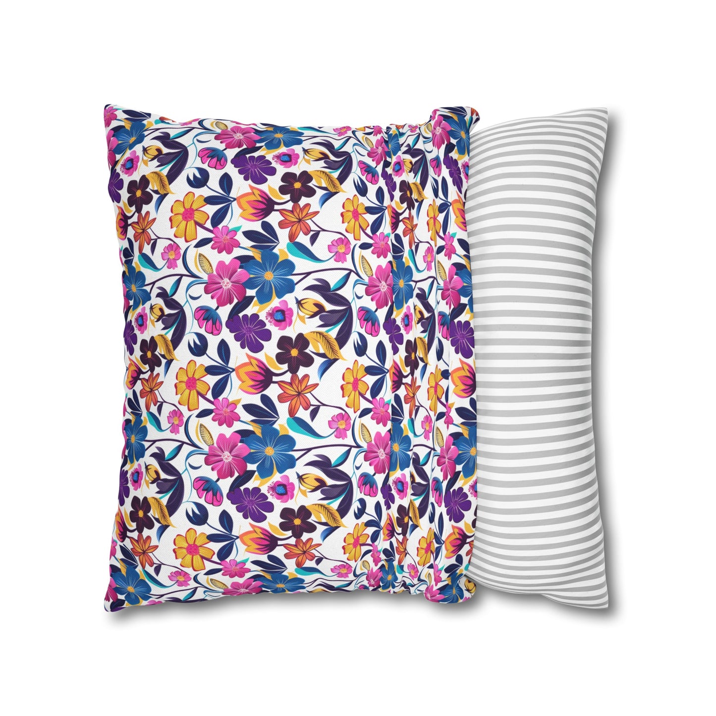 Floral Fiesta Vibrant Multicolor Flower Pattern Spun Polyester Square Pillowcase 4 Sizes