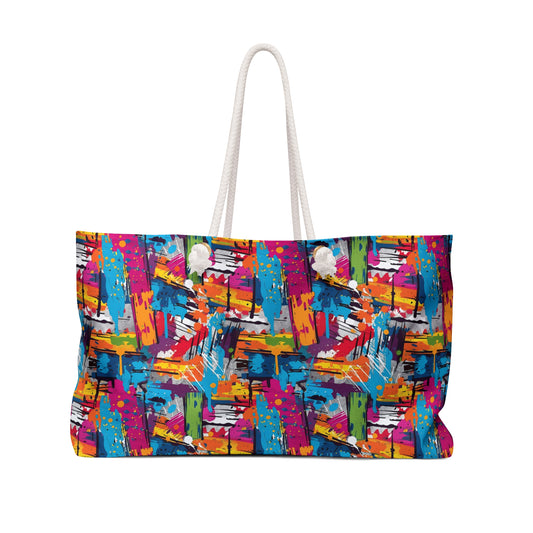 Rainbow Grunge Painted Abstract Art - Weekender Oversized Canvas Tote Bag 24" × 13"