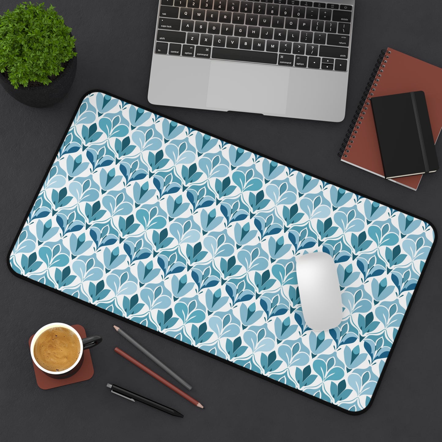 Elegant Floral Pattern in Shades of Aqua and Teal, Forming Graceful Botanical Motifs Gaming Mouse Pad  Desk Mat  - 3 Sizes