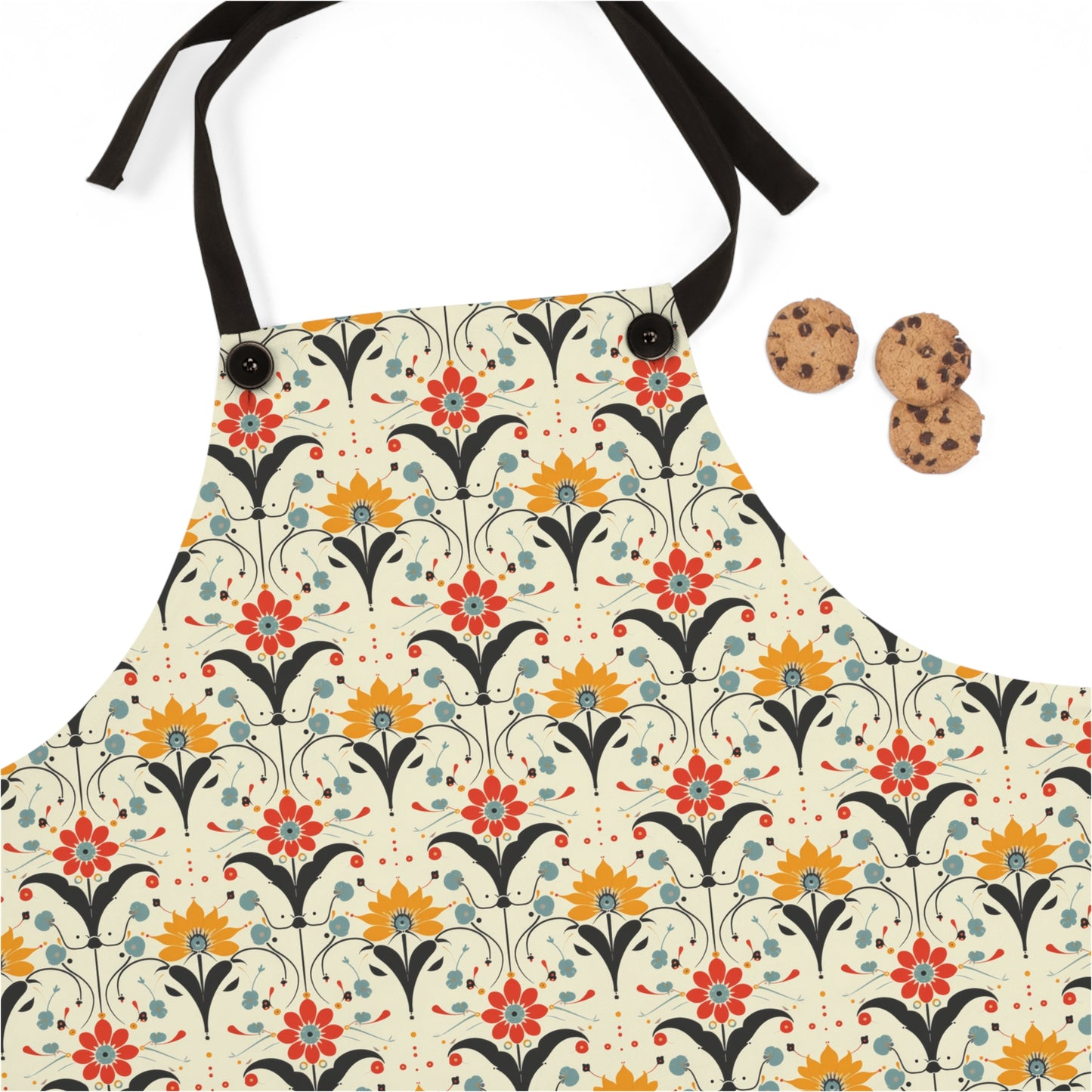 Whimsical Retro Garden in Muted Yellow, Red and Blues Kitchen Chef Apron