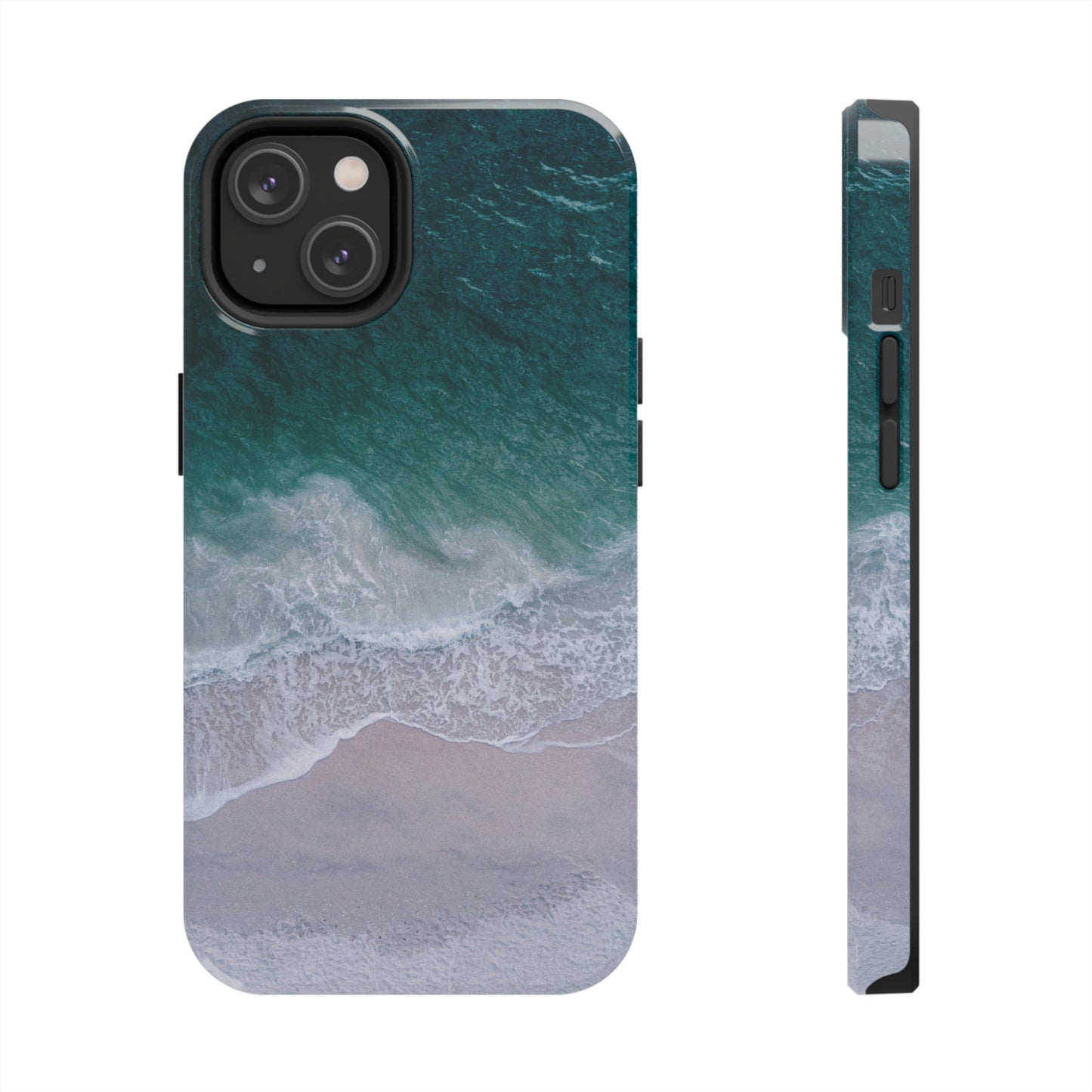 Ocean's Embrace: Deep Green Waters with White Waves Crashing onto the Beach Design Iphone Tough Phone Case