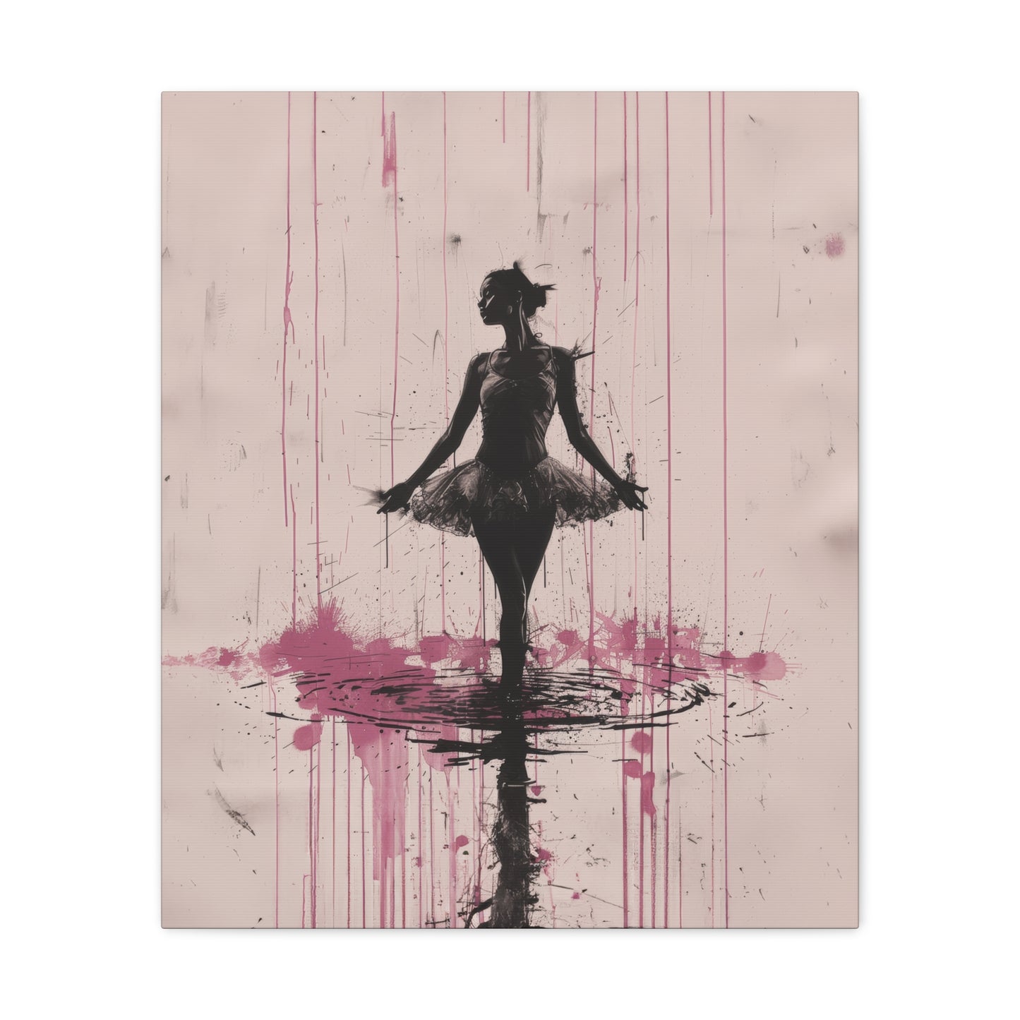 Grace in the Rain Abstract Ballerina Dancing Amidst Pink Showers Print on Canvas Gallery - 13 Sizes