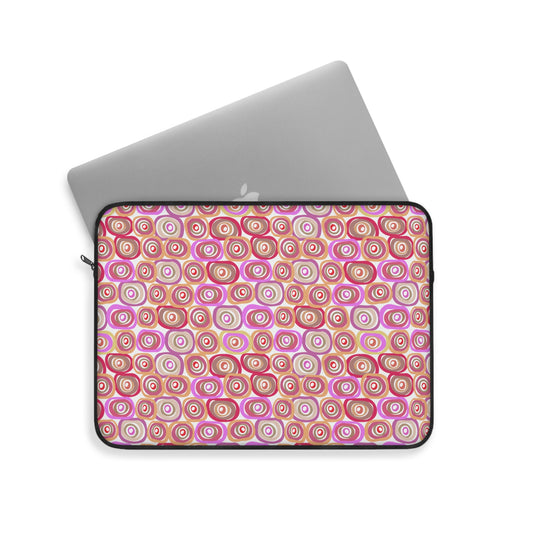 Modern Geometric Art Vibrant Pink, Orange and Tans Circles Pattern Laptop or Ipad Protective Sleeve 3 Sizes Available