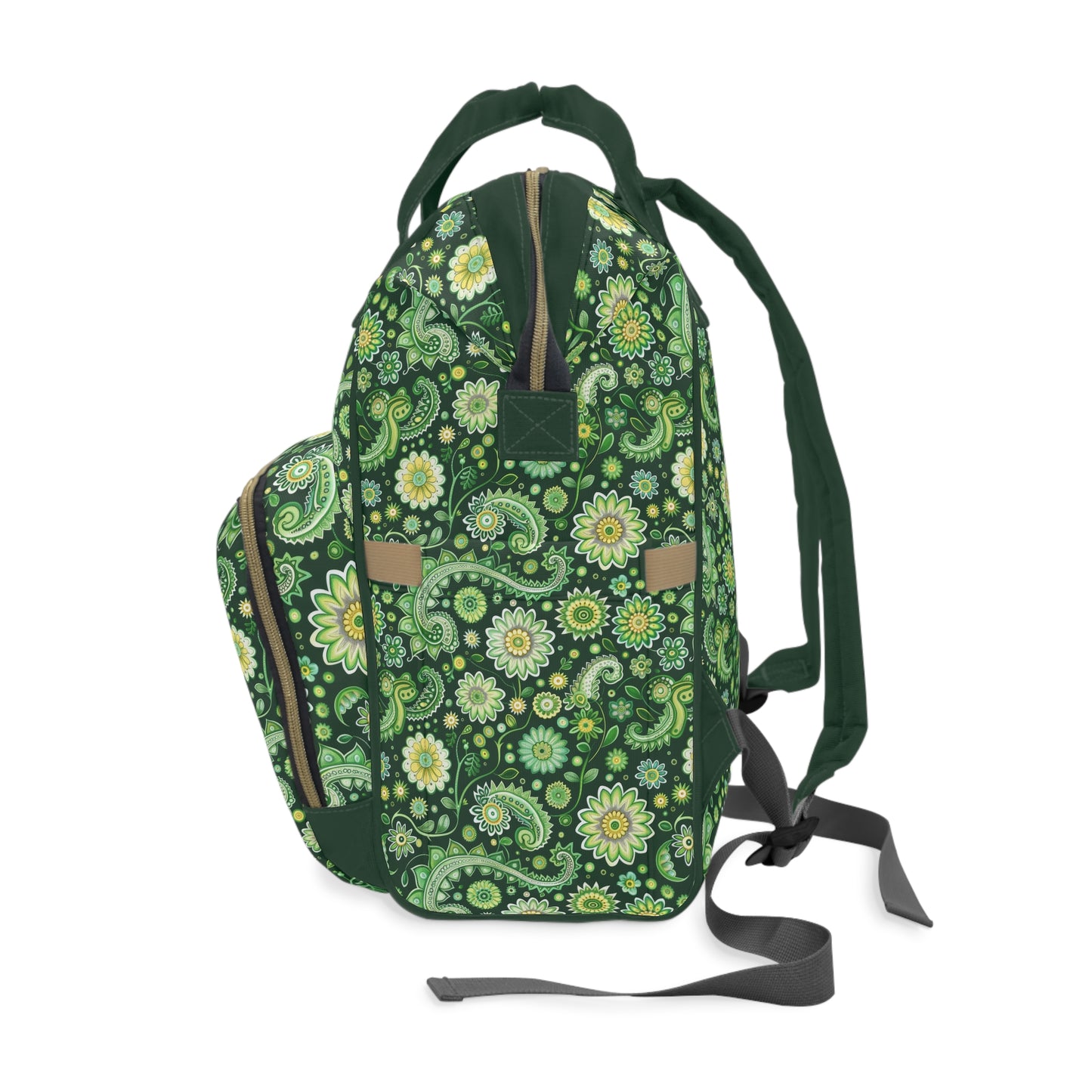 Emerald Oasis in Lush Paisley and Floral Mandala in Soothing Green Tones Multifunctional Diaper Backpack