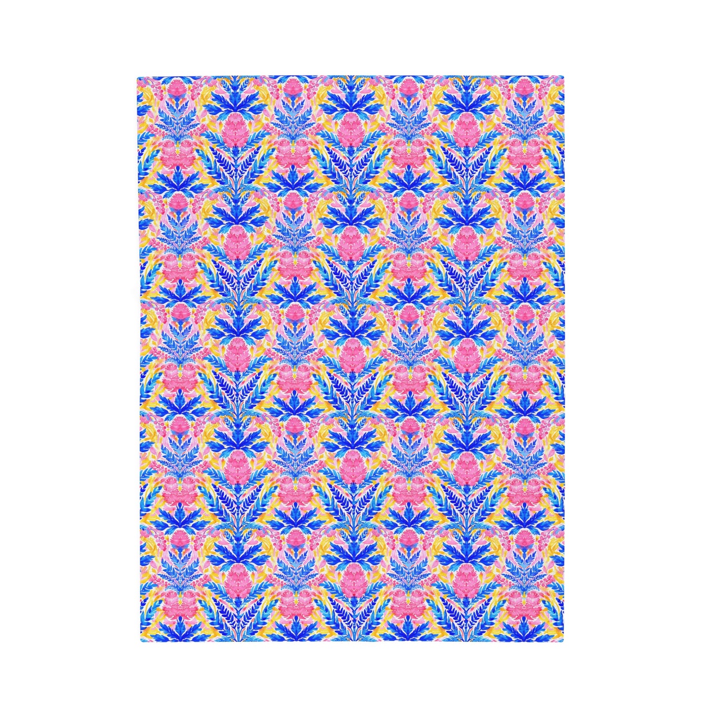 Tropical Watercolor Blooms in Vibrant Pinks and Blues Velveteen Plush Blanket 3 Sizes