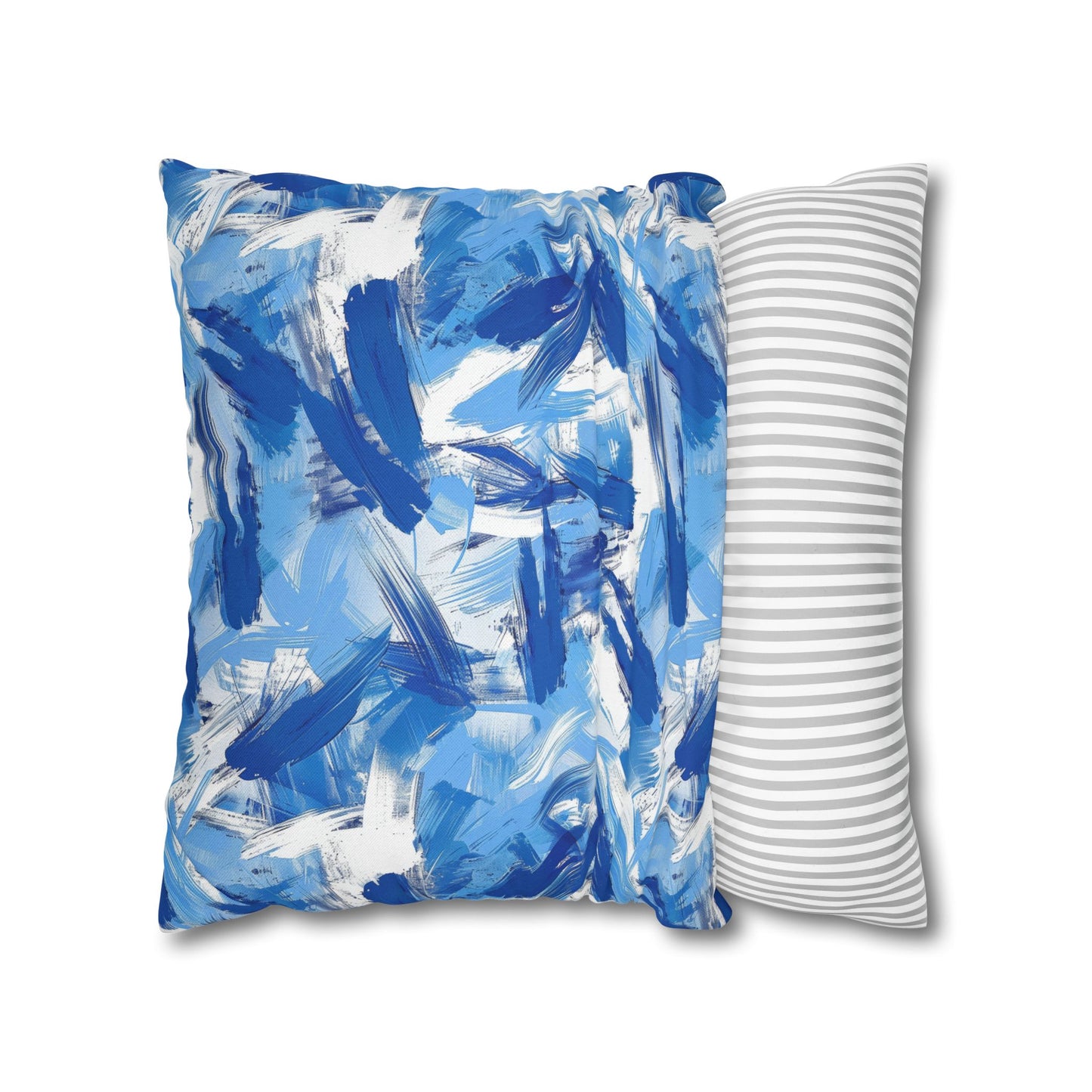 Bold Blue and White Abstract Brushstroke Pattern Spun Polyester Square Pillowcase 4 Sizes