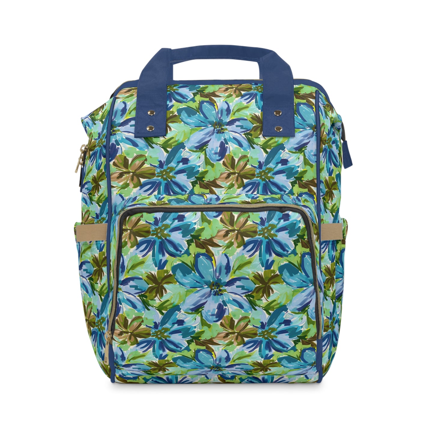 Tranquil Earth Tones: Watercolor Flowers in Blue, Brown, and Green Hues Multifunctional Diaper Backpack