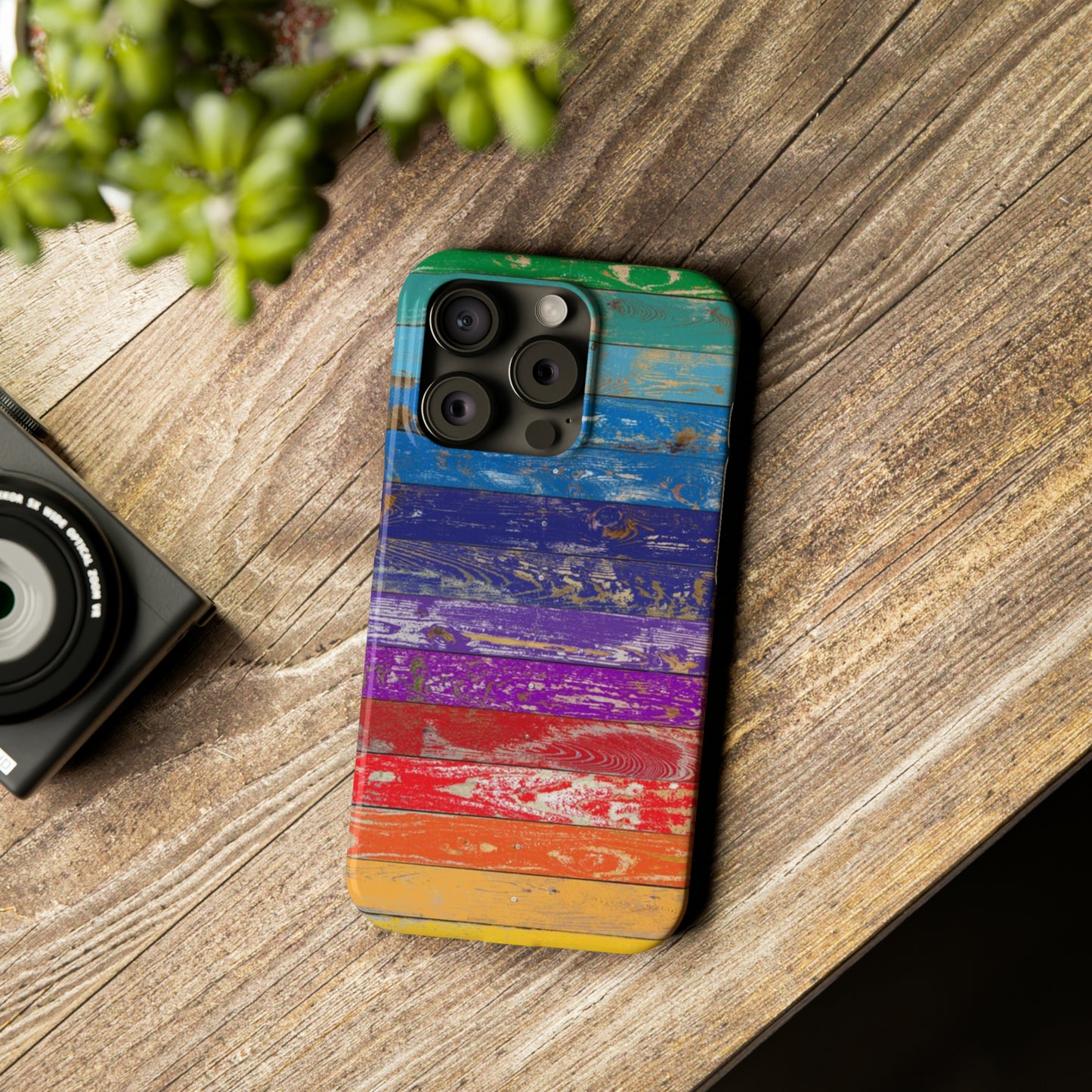 Rainbow Wood Planks Iphone 15-12 Slim Phone Case