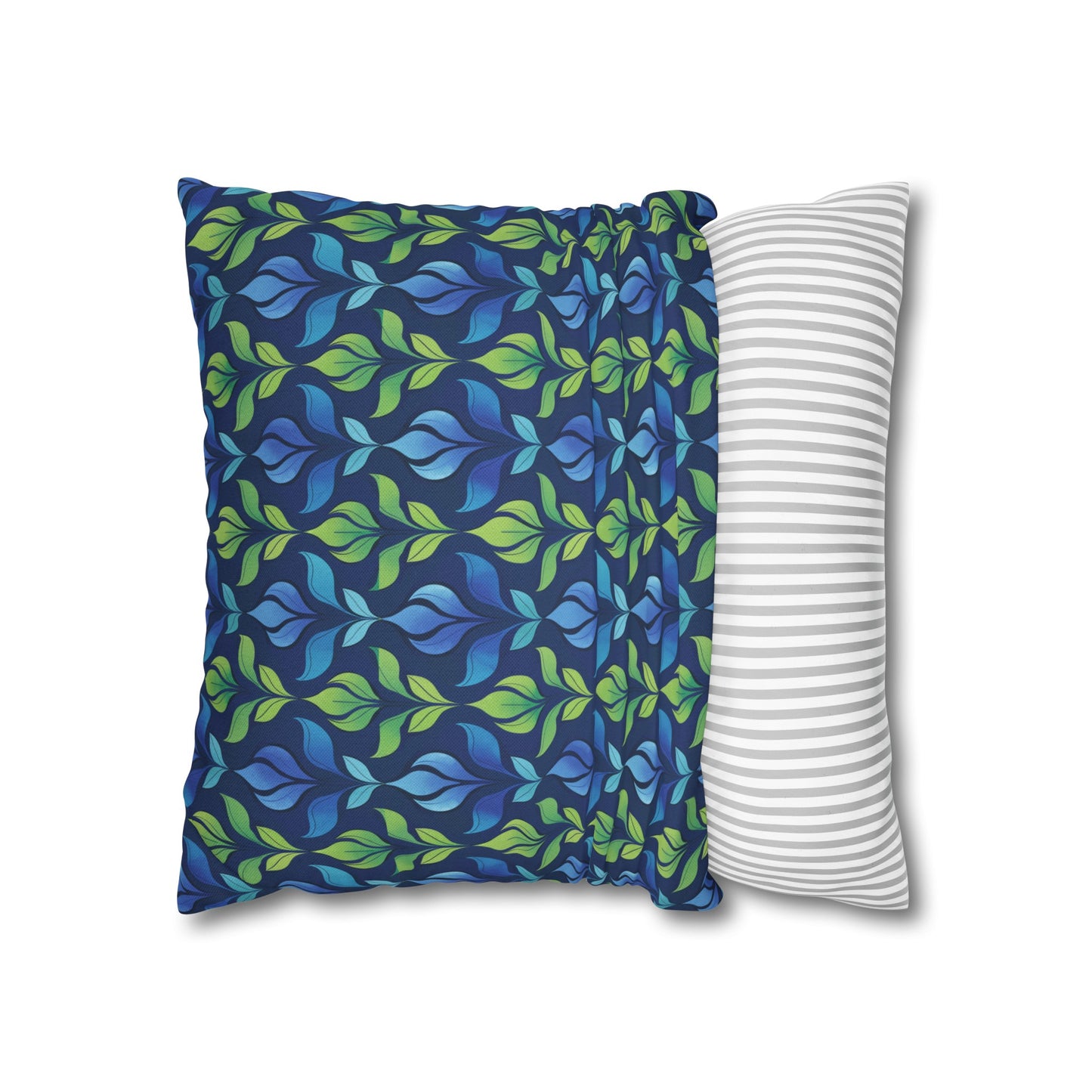 Vintage Blue and Green Botanical Spun Polyester Square Pillowcase 4 Sizes