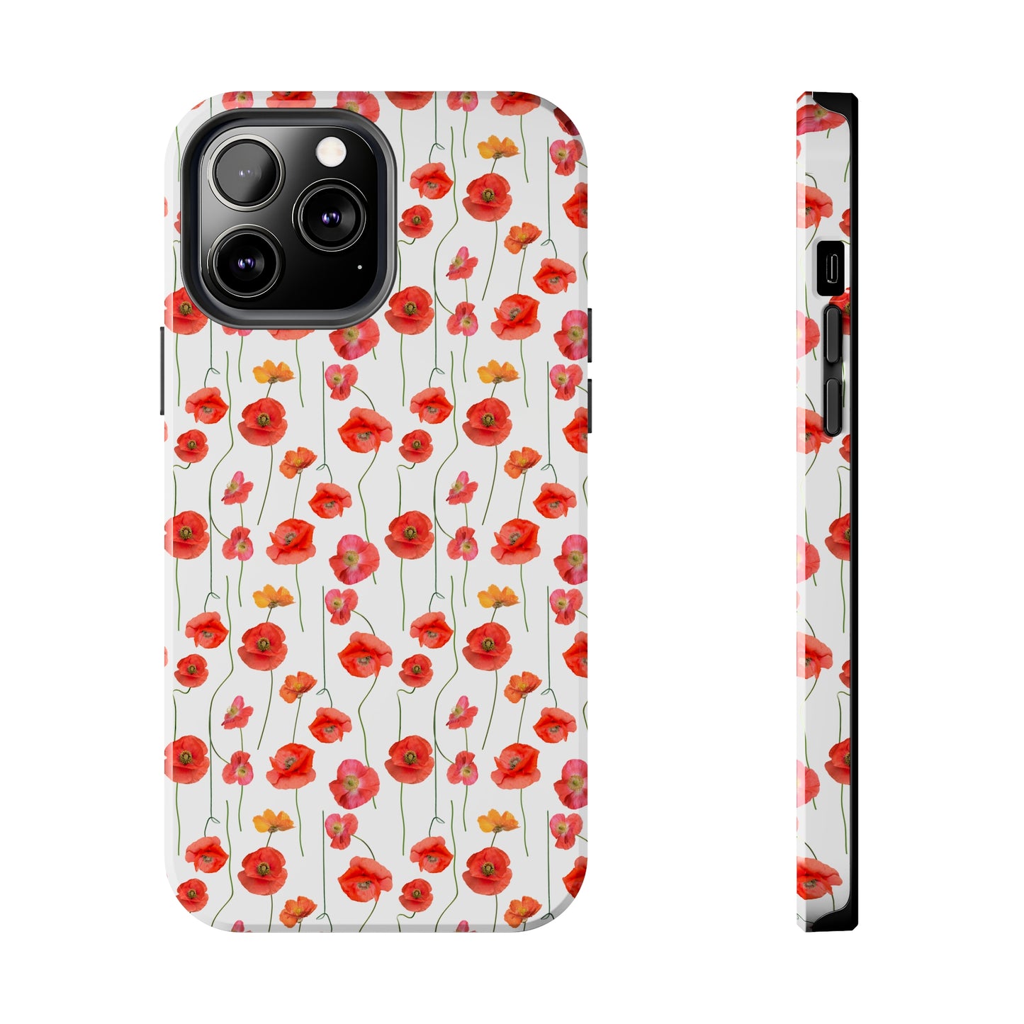 Vivid Elegance: Bright Red Poppies on a White Background Iphone Tough Phone Case