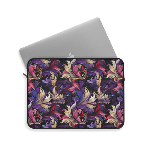 Purple, Gold & Pink Floral Swirls of Foliage Design - Laptop or Ipad Protective Sleeve 3 Sizes