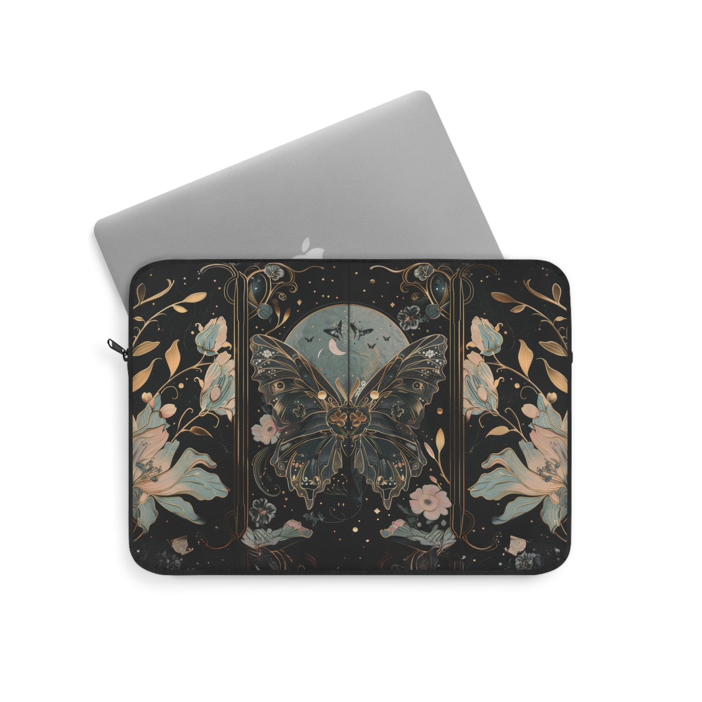 Golden Nocturne Art Nouveau Butterfly and Moonlit Floral Laptop or Ipad Protective Sleeve 3 Sizes Available