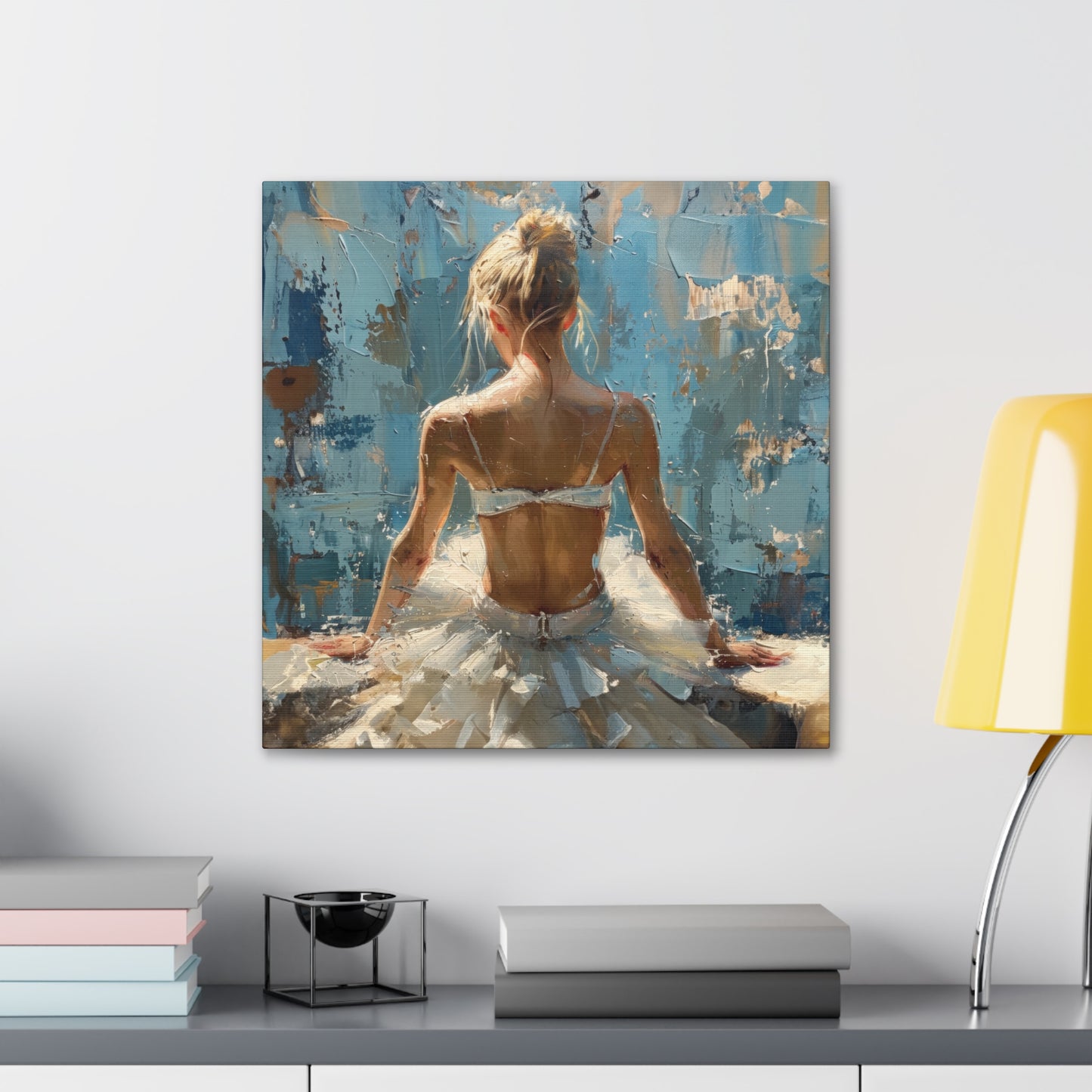 Sunlit Serenity Ballerina in White Dress, Bathed in Sunlight and Blue Skies with Back Turned Print on Canvas Gallery - 13 Sizes