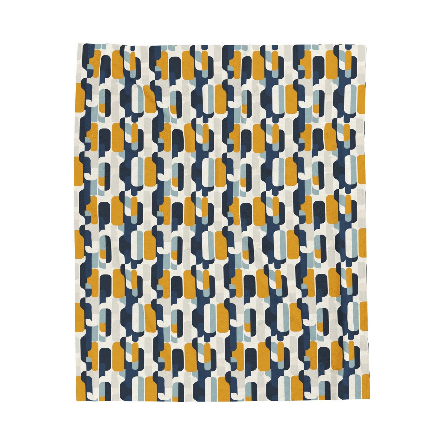 Modern Retro with Bold Geometric Pattern in Mustard and Navy Velveteen Plush Blanket 3 Sizes