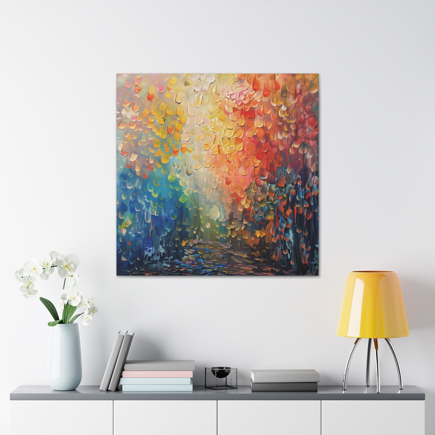 Vibrant Abstract Sun Setting Behind the Trees Print on Canvas Gallery Wraps  - 5 Sizes