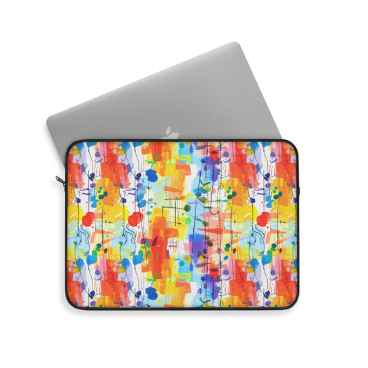 Colorful Chaos Abstract Art with Layered Paint Stains in Hues of Yellow, Orange, and Blue Laptop or Ipad Protective Sleeve 3 Sizes Available