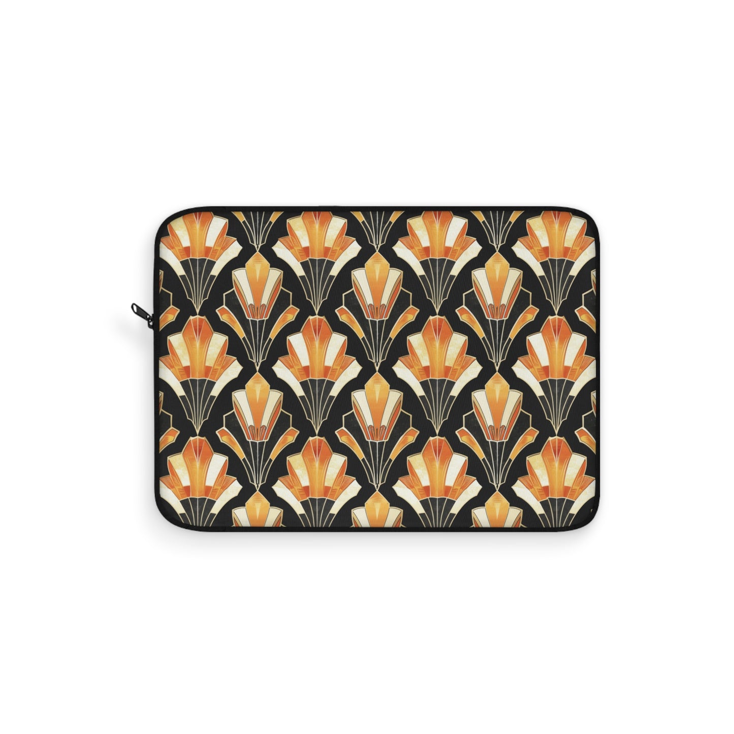 Art Deco Inspired Streamlined Geometric Florals in Orange and Black Laptop or Ipad Protective Sleeve 3 Sizes Available