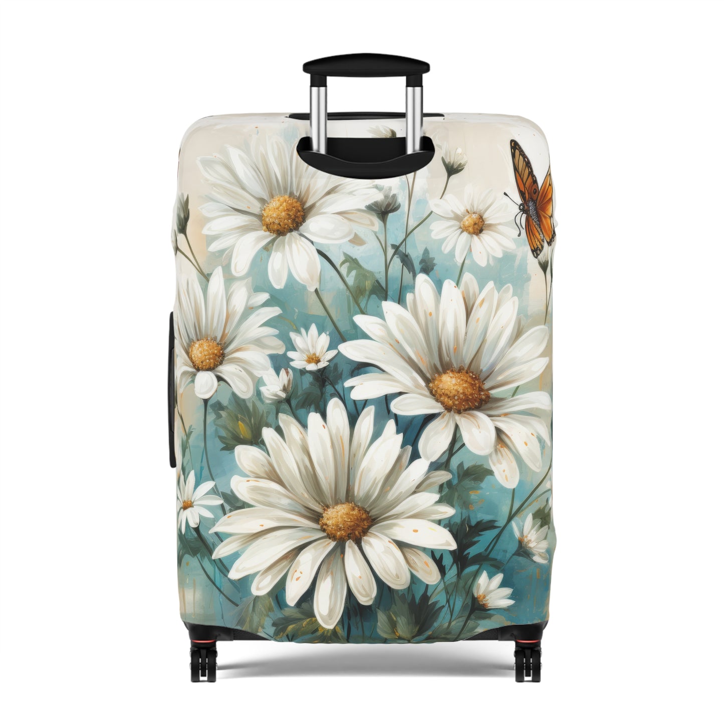 Rustic Farmhouse Teal and White Wild Daisies and Butterflies  - Luggage Protector and Cover 3 Sizes