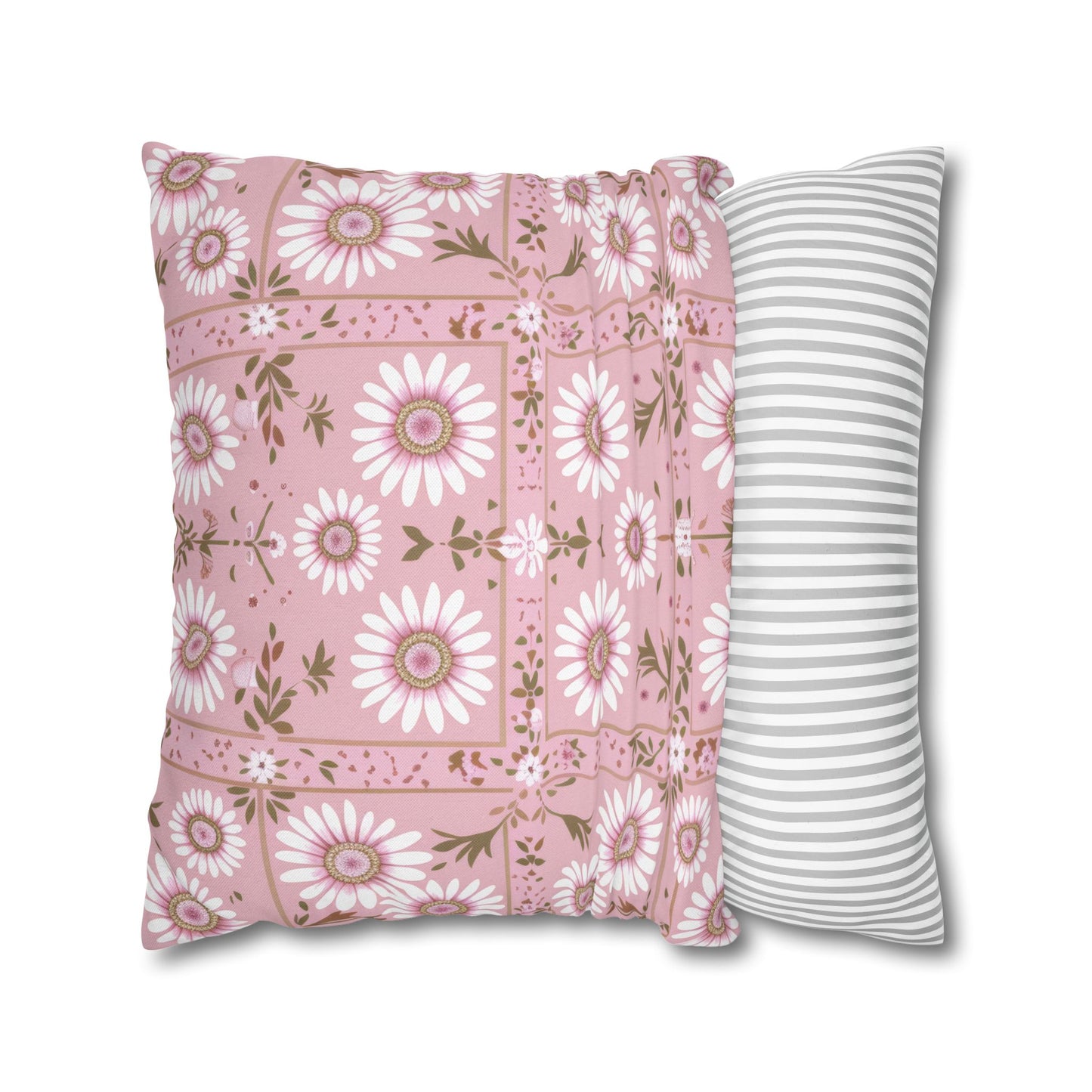 Charming Daisy Pink and White Floral Tile Pattern Spun Polyester Square Pillowcase 4 Sizes