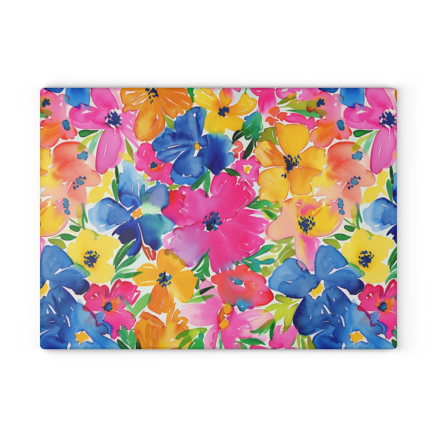 Springtime Kaleidoscope: Multi-color Watercolor Blossoms in Bloom Cutting Board 2 Sizes