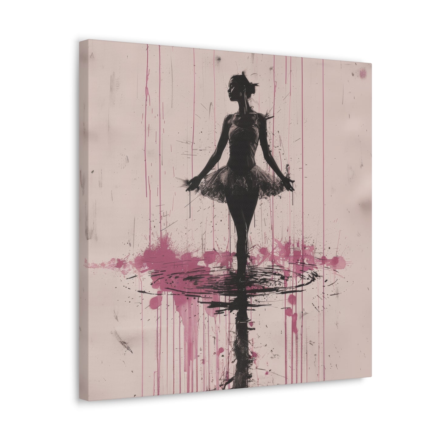 Grace in the Rain Abstract Ballerina Dancing Amidst Pink Showers Print on Canvas Gallery - 13 Sizes