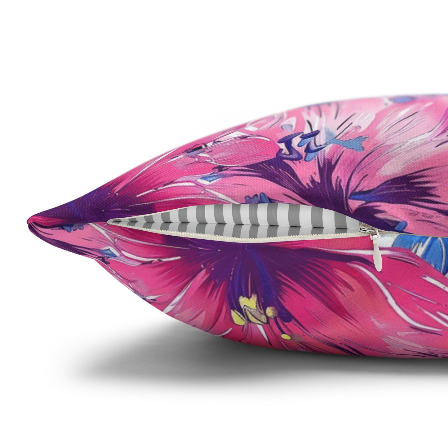 Blooming Bliss: Large Pink and Blue Blossoms in Full Bloom Spun Polyester Square Pillowcase 4 Sizes