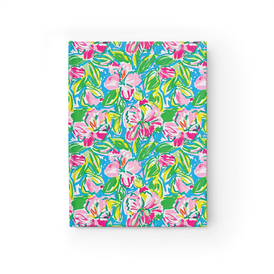 Whispering Meadows: Pink Blossoms, Lush Green Leaves, and Accents of Yellow and Blue Hardcover Ruled Line Journal