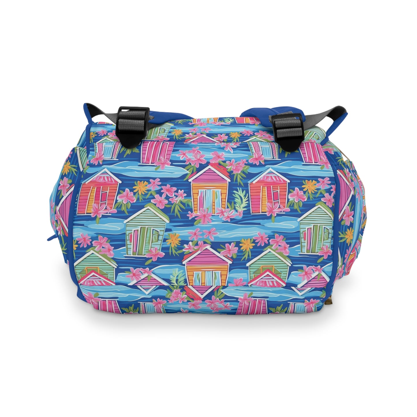 Seaside Serenade: Watercolor Beach Houses Amidst Blooming Florals Multifunctional Diaper Backpack