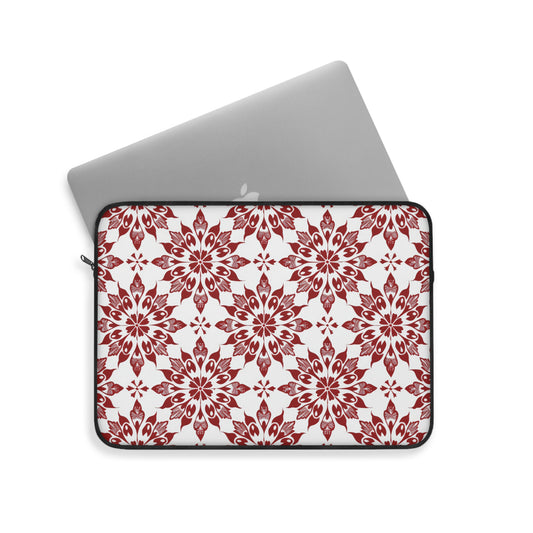 Vintage Radiance Ornate Red and White Floral Burst Pattern Laptop or Ipad Protective Sleeve 3 Sizes Available