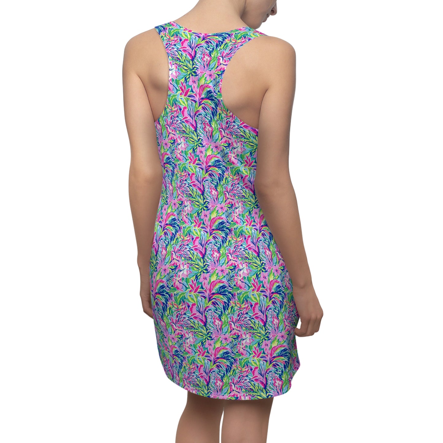 Tropical Serenity: Pink, Green, and Blue Watercolor Floral Delight Women's Racerback Dress XS - 2XL