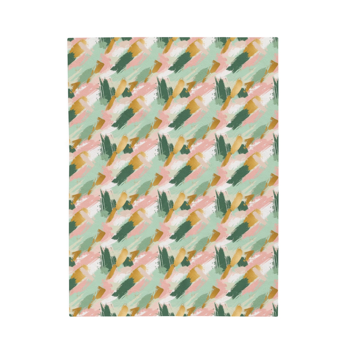 Spring Brushstrokes Abstract in Light Green, Pink, and Gold Velveteen Plush Blanket 3 Sizes