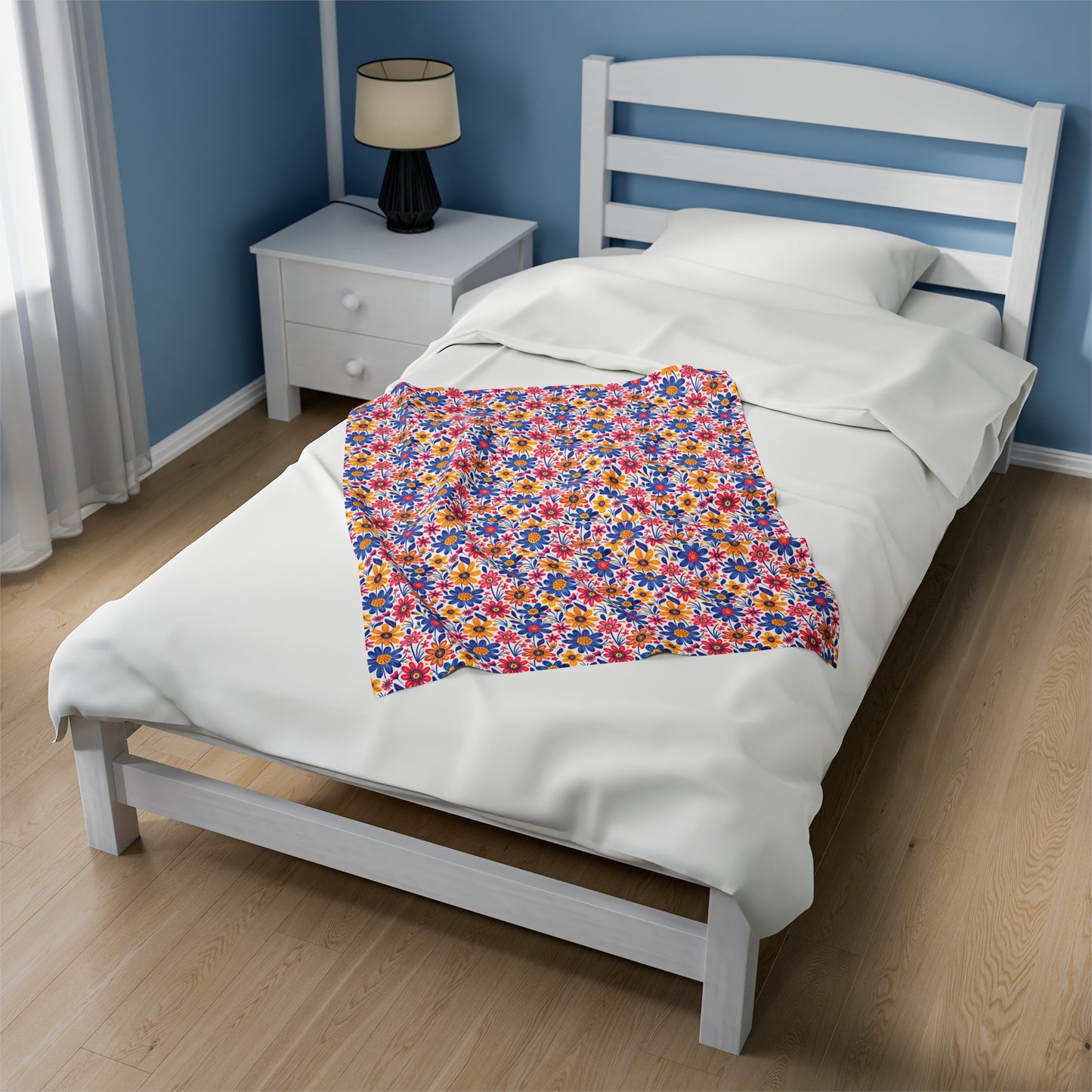 Vivid Blossom Bouquet: Large Hand-Drawn Spring Flowers Bursting with Vibrant Colors Velveteen Plush Blanket 3 Sizes