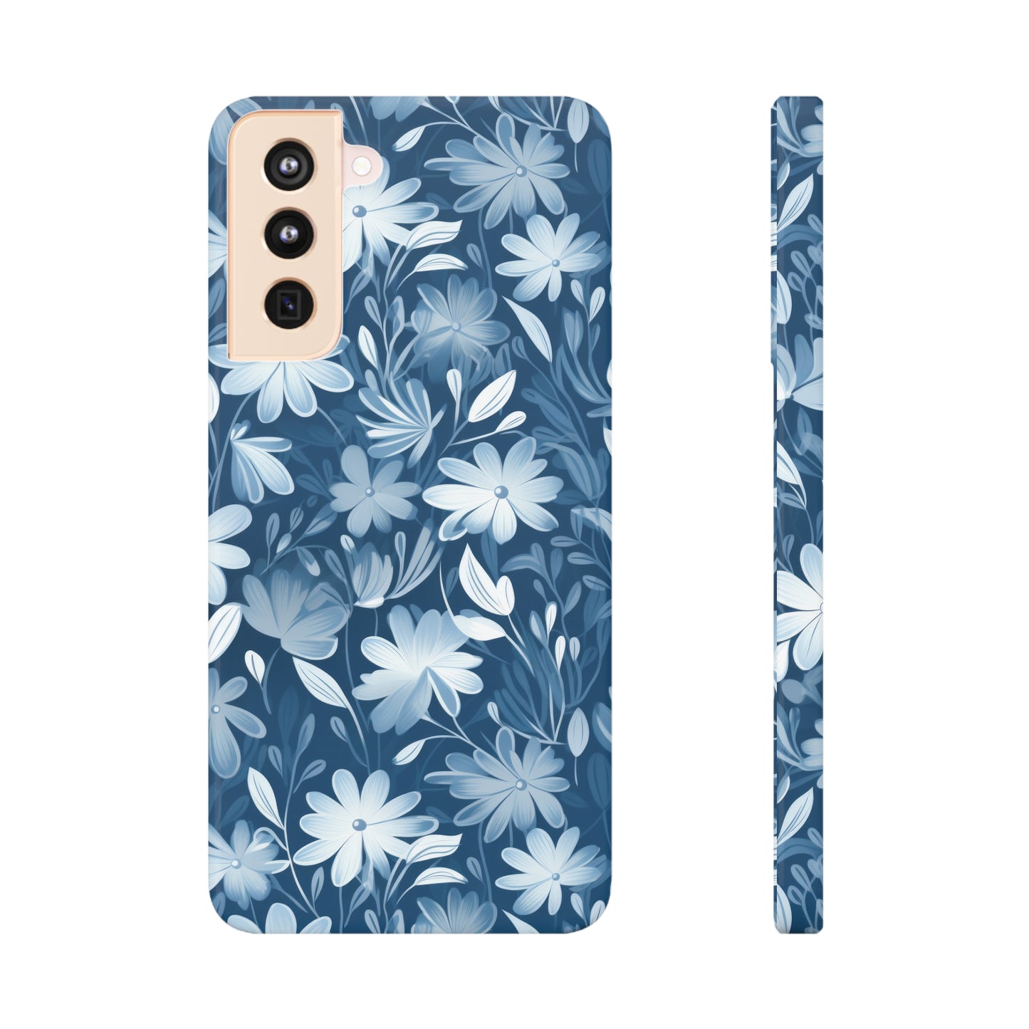 Gentle Elegance: Soft Muted Blue Flower Design Samsung Slim Cases