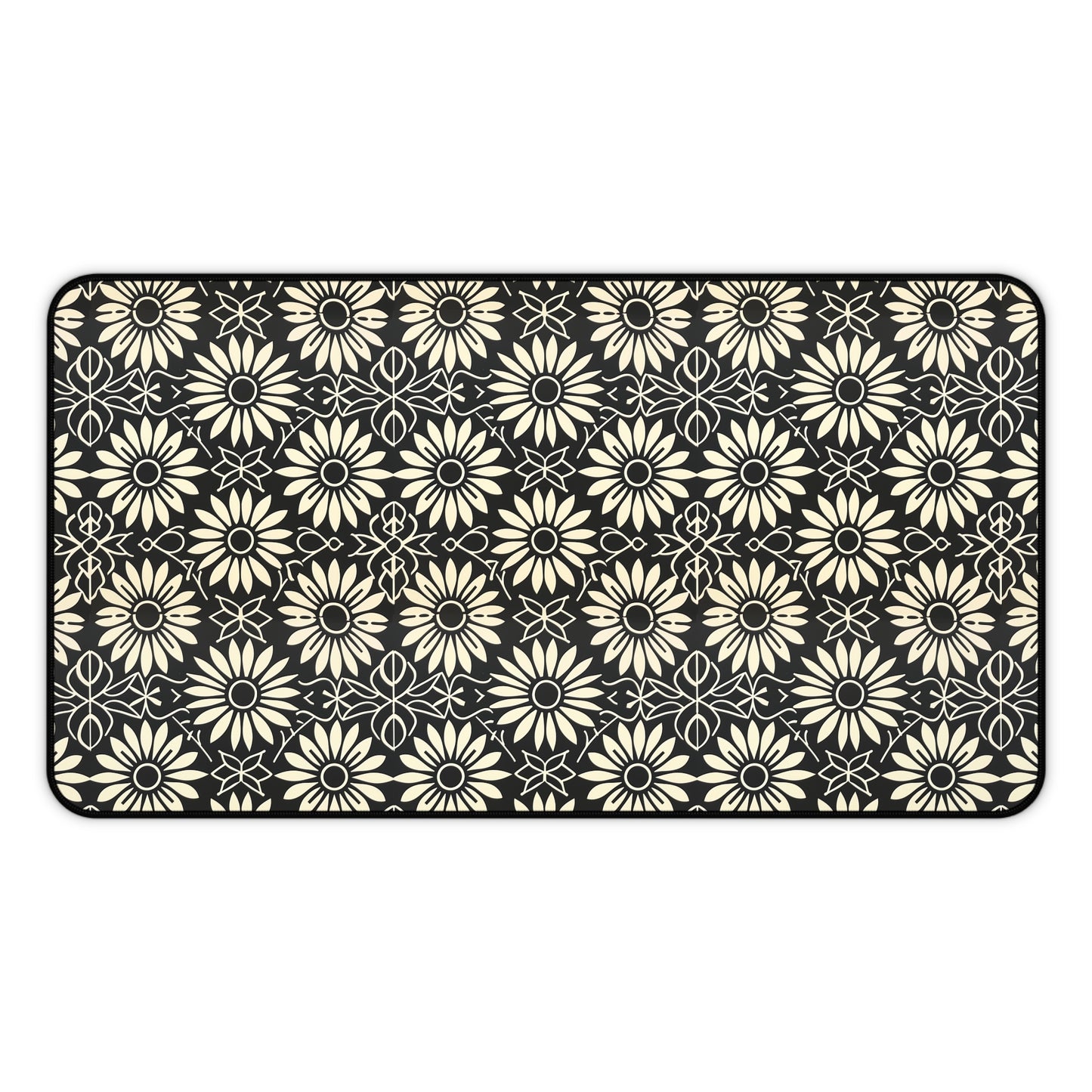 Classic Daisy Black and Off White Elegance Extended Gaming Mouse Pad  Desk Mat  - 3 Sizes