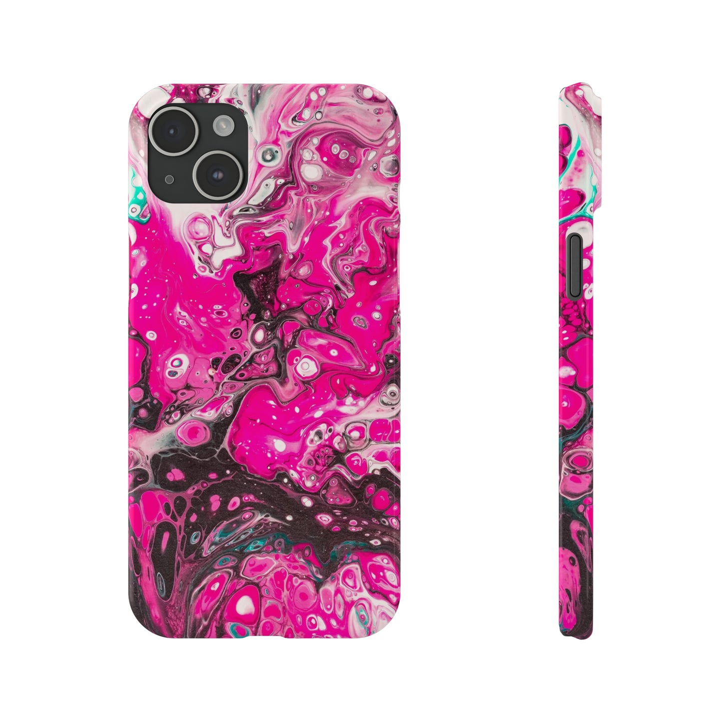 Pink, Black and White Alcohol Ink Design Iphone 15-12 Slim Phone Case