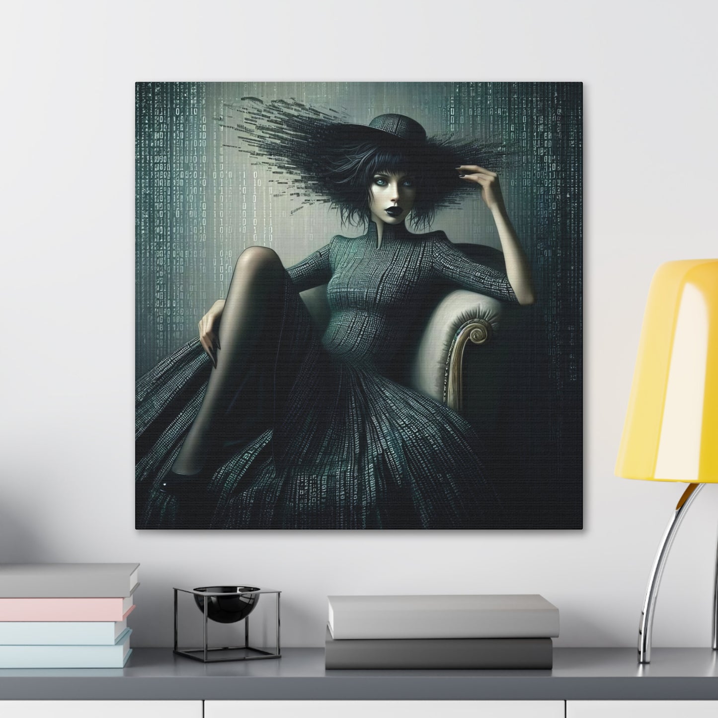 Matrix High Fashion Women Dressed in Matrix Dress and Hat Print on Canvas Gallery Wraps - 5 Sizes