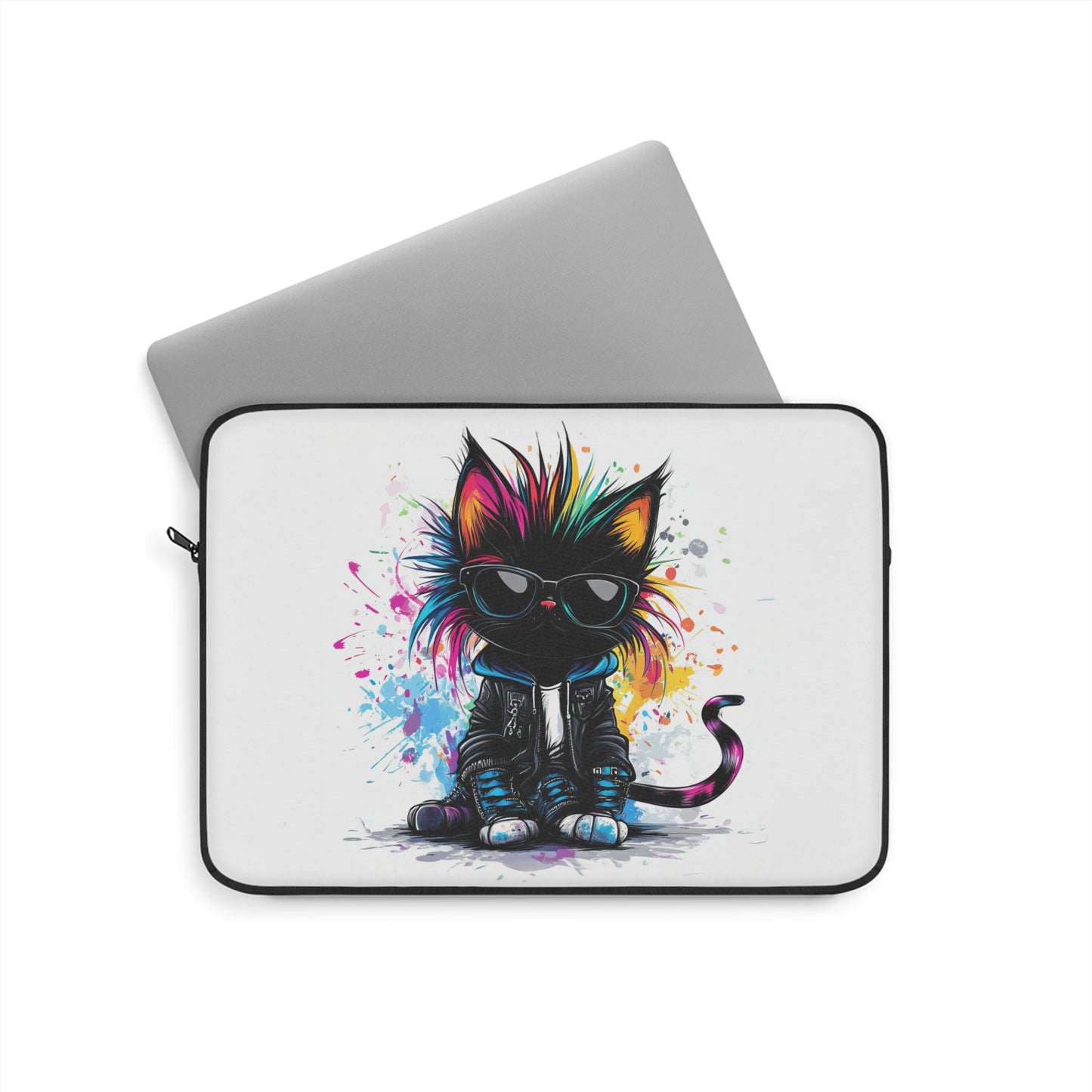 Rebel Whiskers Urban Cat in Leather and Shades Laptop or Ipad Protective Sleeve 3 Sizes Available