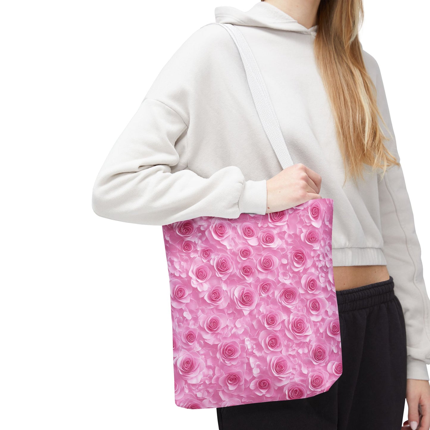 3D Pink Roses Spring Flowers Canvas Shopping Tote Bag 3 Sizes