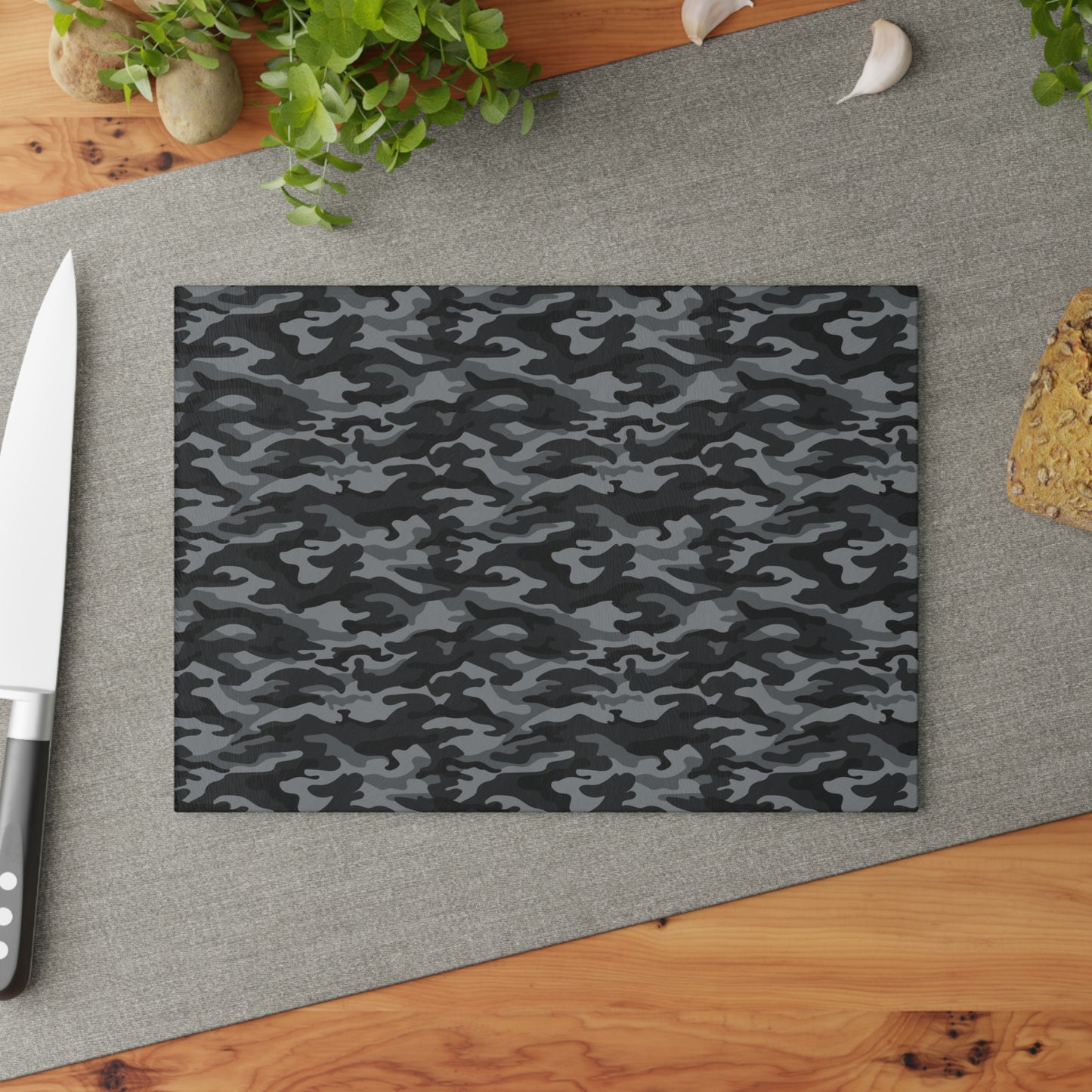 Gray and Black Camouflage Design - Glass Cutting Board  8" x 11" and 11" x 15"