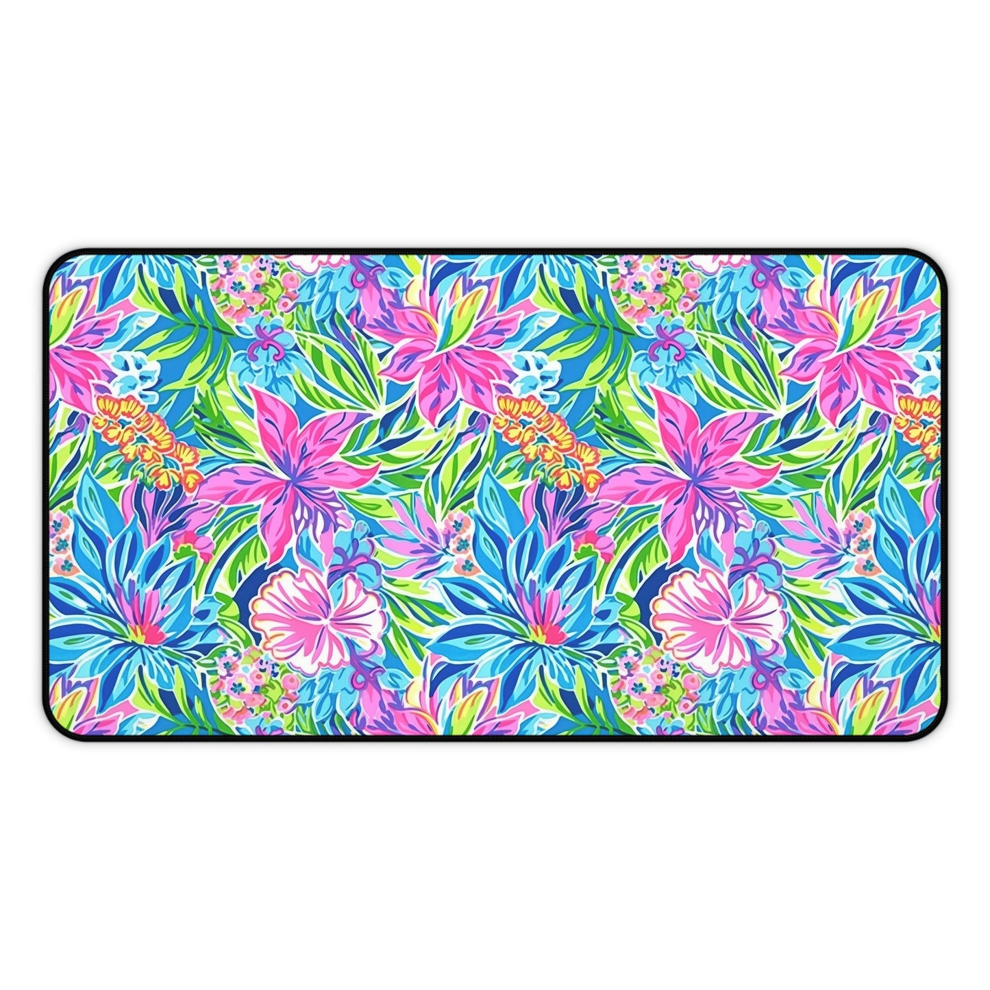 Summer Harmony: Pink and Blue Blooms with Lush Green Leaves  Desk Mat Extended Gaming Mouse Pad - 3 Sizes